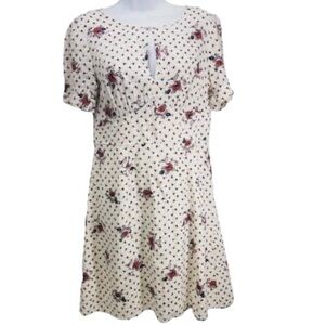 ModCloth Women's The Keyhole Story A-Line Dress White Floral Sz 8 Empire Waist